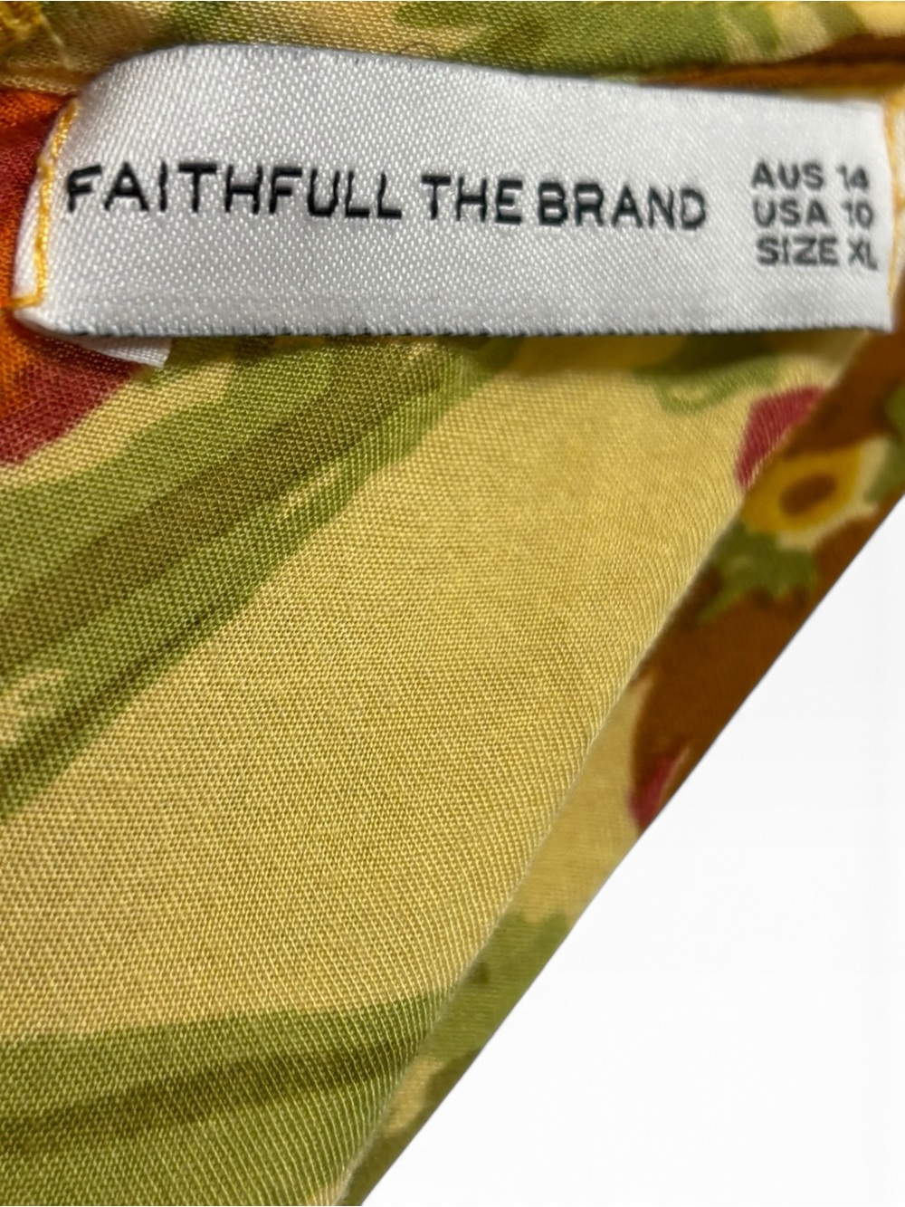 Faithfull the Brand Yellow Tropical Floral V-Neck Tiered Midi Dress XL - Picture 5 of 6